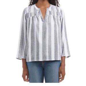 Splendid Striped Long Sleeve V Neck Top White Top